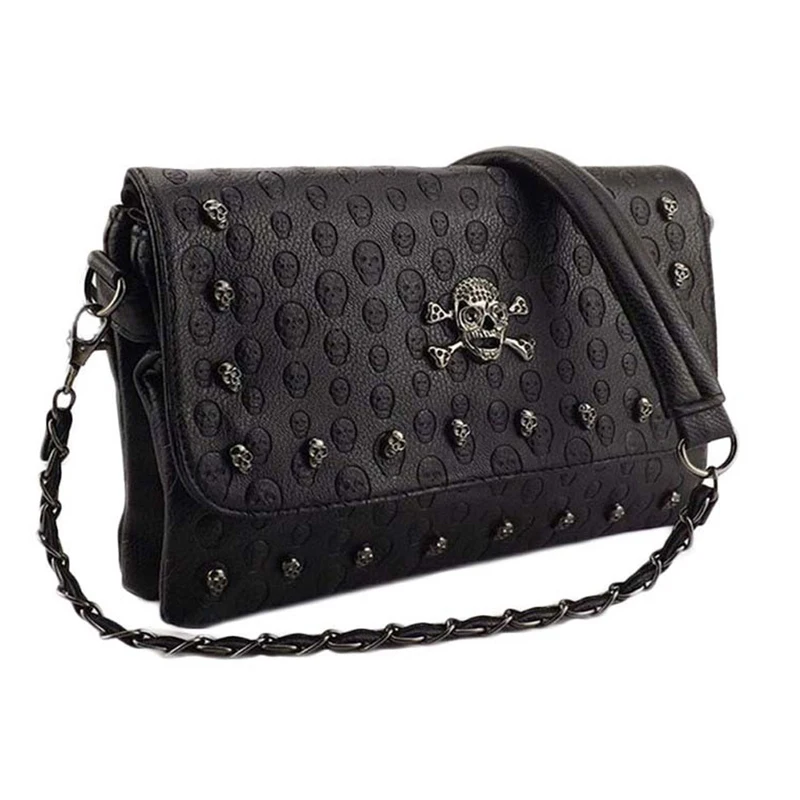 

2018 Vintage Fashion Skull lady Messenger bag Rivet Envelope Mini Clutch bag Envelope Crossbody Punk Shoulder Bag Sac A Main