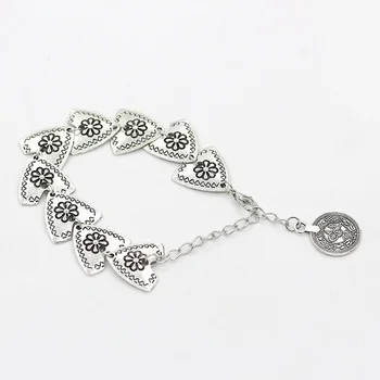 

12 Pieces/Lot Bohemian Antique Silver Color Charm Bracelet For Women/Men Carved Flower Triangle Coin Pendants Statement Bangles
