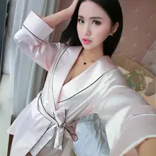 Женский сексуальный Шелковый Атласный халат, длинный рукав, халат, элегантное кимоно, модный банный халат, мягкая Домашняя одежда, халат для женщин