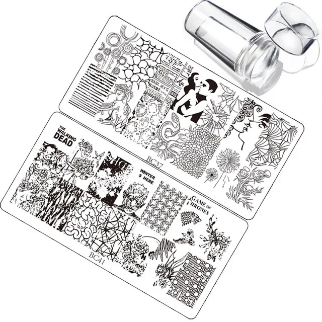 

Nail Stamping Template Stamper Scraper Set 3 Pcs Character Animal Image Printing Template Rectangle Manicure Stamp Kit