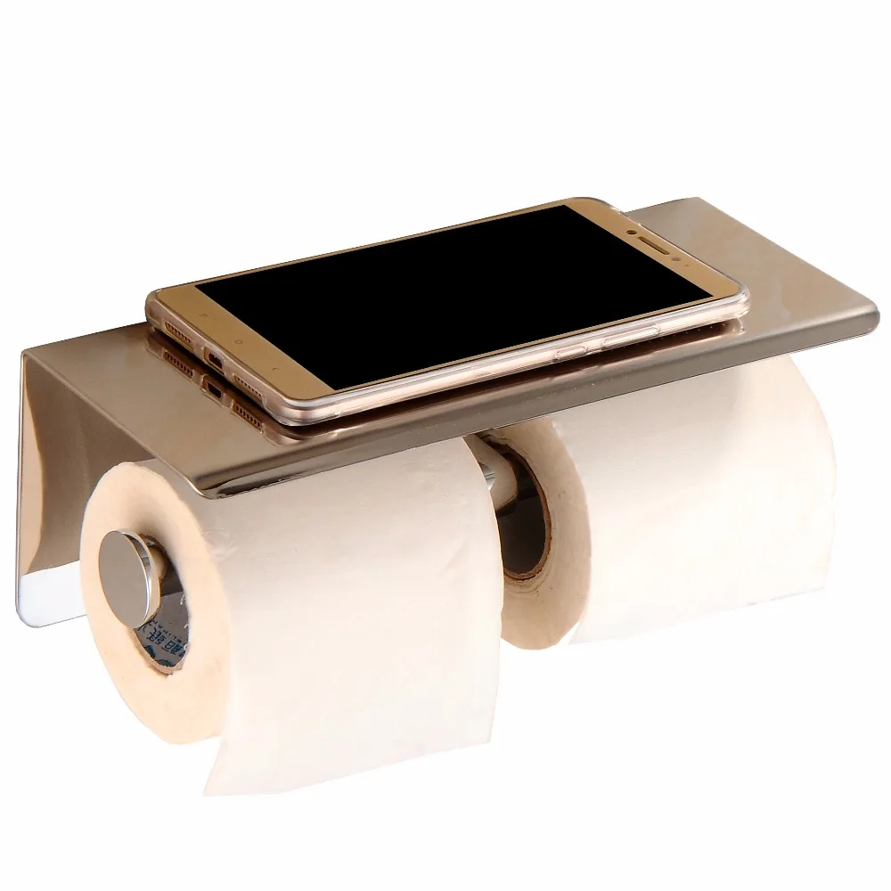 Aothpher Stainless Steel Double Layer Toilet Roll Holder,Chrome Finished Bathroom Toilet Roll Holder Tissue Rack 