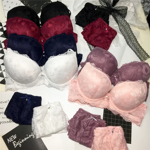 New Fashion Sexy Push Up Bra Set Deep V Bra Thick Lingerie Set Lace Women  Underwear