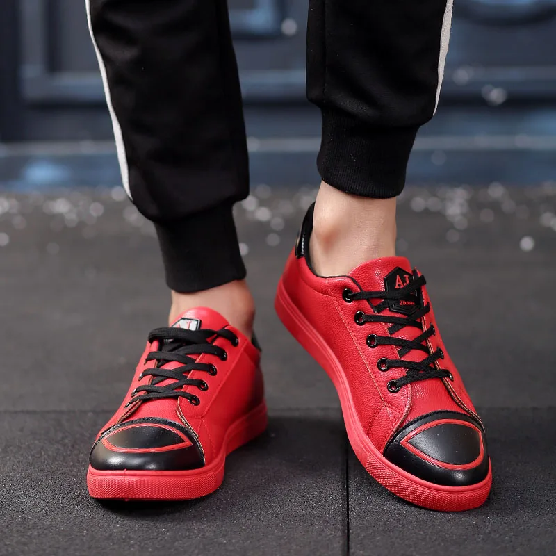 

Allwesome Men Casual PU Vulcanized Shoes Red Bottoms for Men Retro Stylish Designer Sneakers Casual Flats Rubber Black Shoes