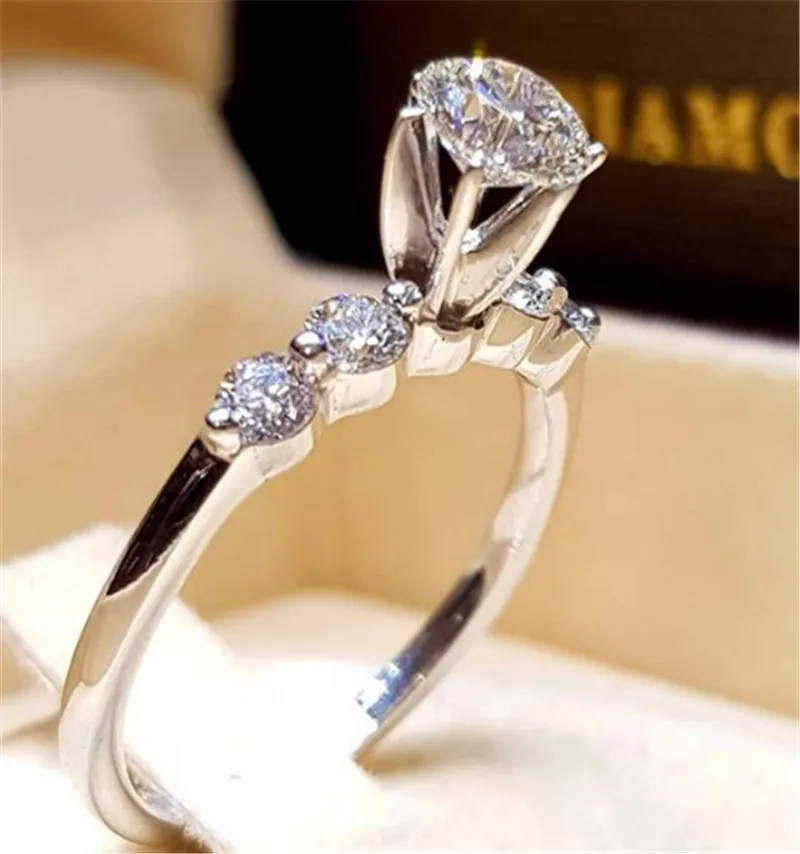 Женские обручальные кольца с австрийским кристаллом и огранкой в виде принцессы, серебряные, большие, белые, циркониевые украшения для помолвки, 25 дизайн
