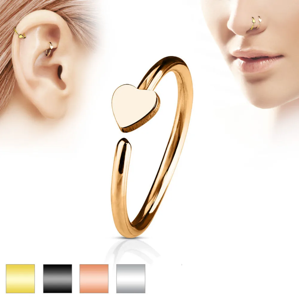 

1pcs Four Color 1.0*8mm Cartilage Heart Nose Piercing Surgical Steel Bendable Hoop Nose and Studs Nose Ring With Piercing