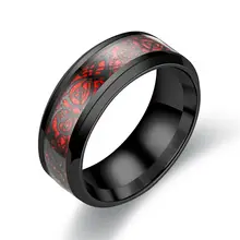 Voerynt homem anel vermelho dragão preto anéis de aço inoxidável casamento jóias VO-042