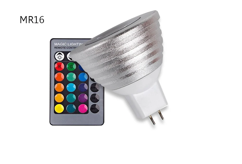 E27 E14 MR16 GU10 RGB Светодиодная лампа с 16 сменными цветами AC85-265V 3 Вт Светодиодная лампа E27 RGB Led светильник+ ИК пульт дистанционного управления