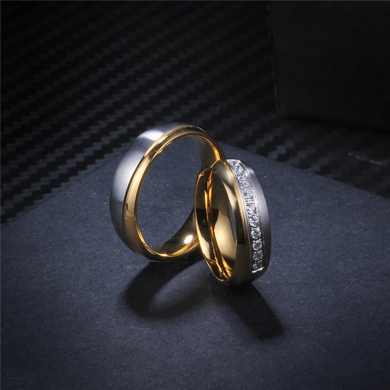 Его и Ее обручальное кольцо из нержавеющей стали 316L, кольца для пар 6 мм для мужчин и женщин, набор каналов, CZ камень, Свадебный перстень