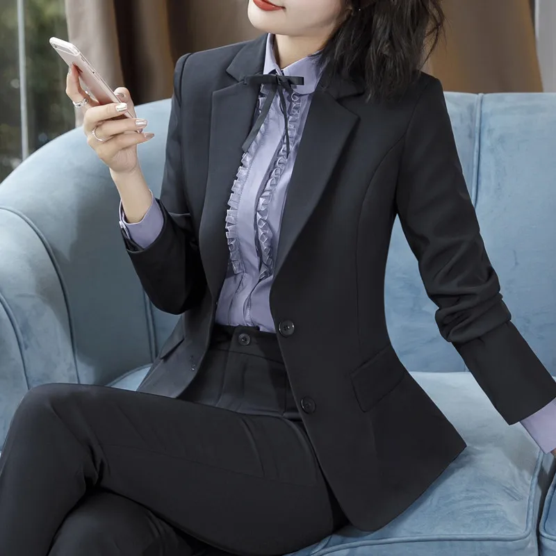 Bettolvis 2018 fashion two pieces set women pant suits slim work wear office ladies long sleeve blazer pants set high quality