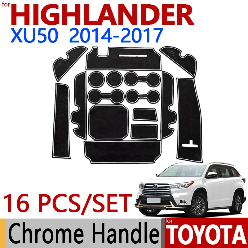 

for Toyota Highlander XU50 Anti-Slip Rubber Cup Cushion Door Groove Mat 16pc 2014 2015 2016 2017 Accessories Car Styling Sticker