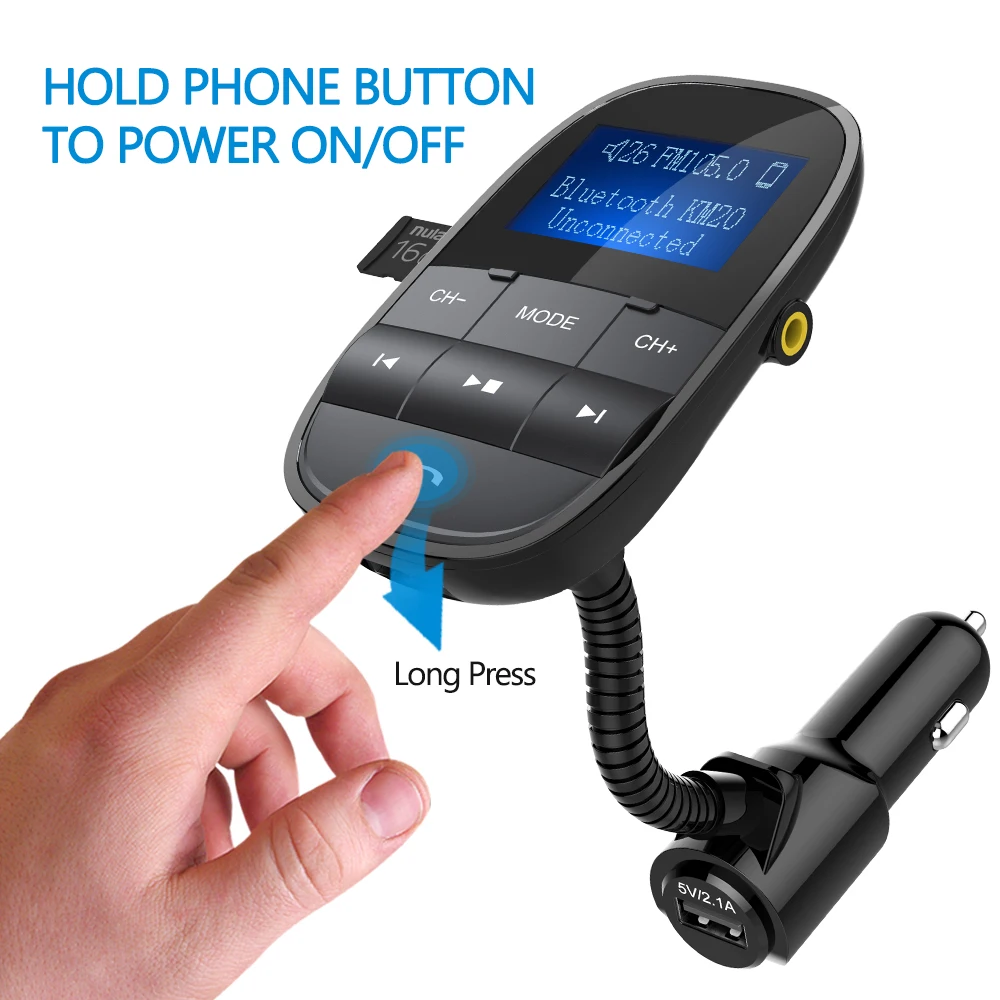 Nulaxy KM20 Car MP3 Players Bluetooth FM Modulator Support Flash Drive TF Card With Dual USB Car Charger FM Transmitter Car Kit