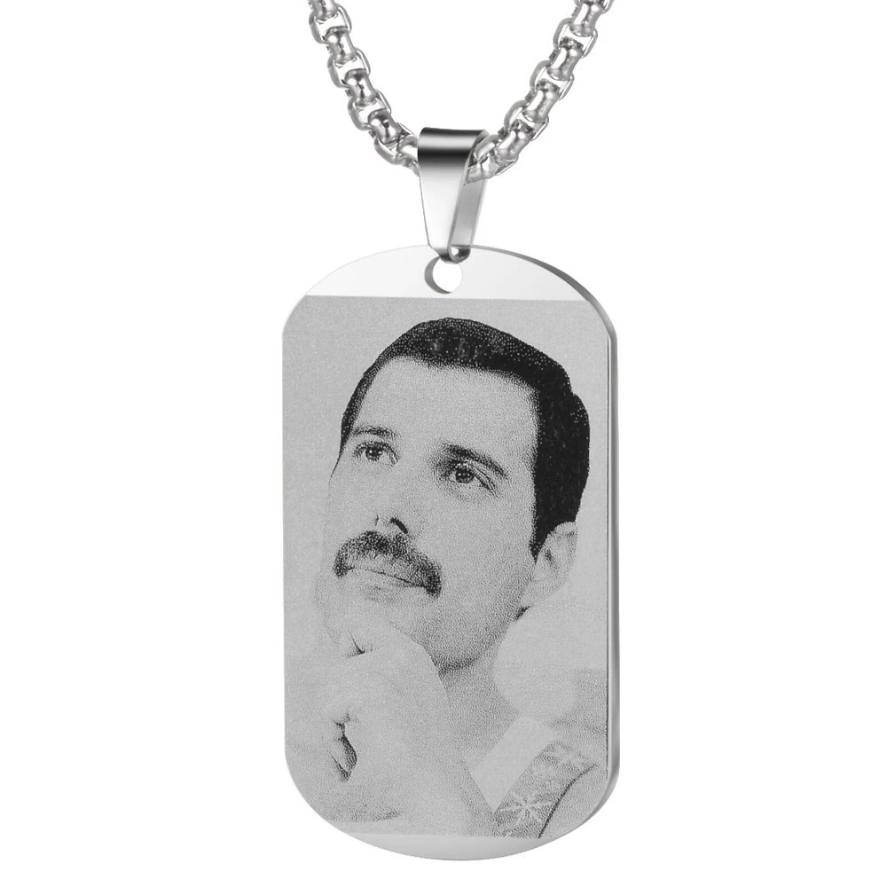 

2019 Freddie Mercury Band Photo Engraved Stainless Steel Pendant Necklace Rectangle Necklace For Women Girls SL-110