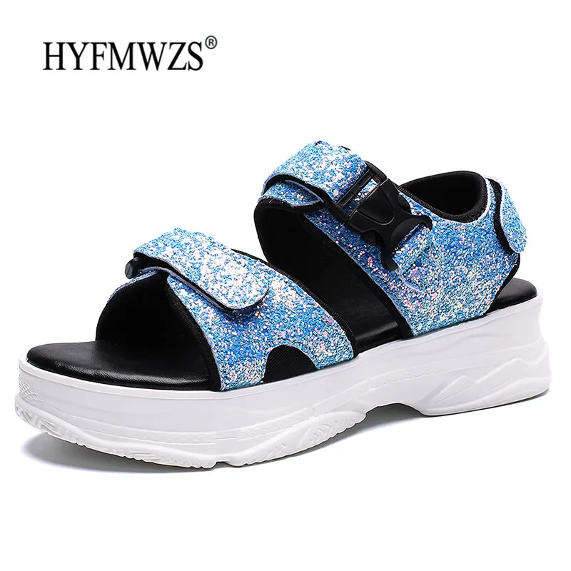 

HYFMWZS 2019 New Outdoor Sandals Krasovki Light Weight Beach Sandals Sandalias Non-slip Summer Women Hook&Loop Sandals Slippers