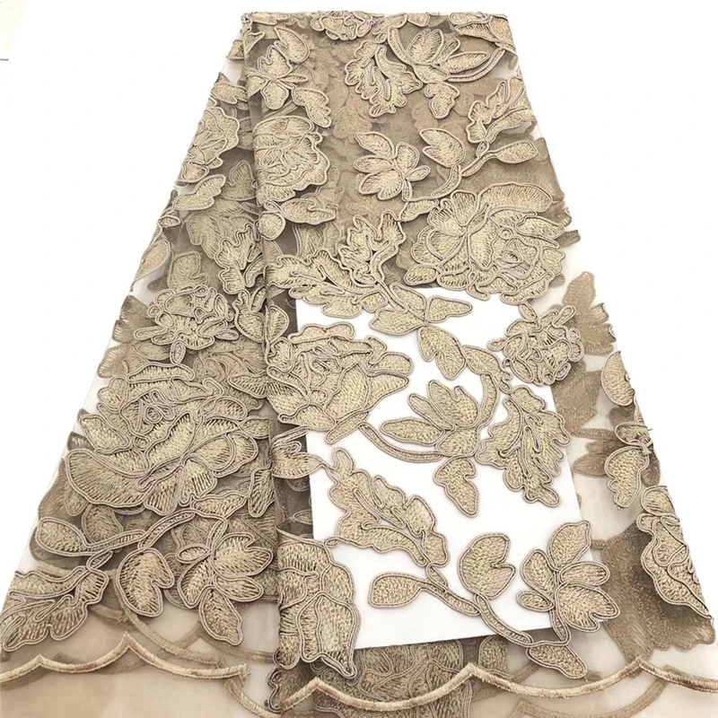 

VILLIEA Gold Embroidery Designs Dress Making Mesh Lace Fabric / Custom New Sample African French Net Lace Fabric