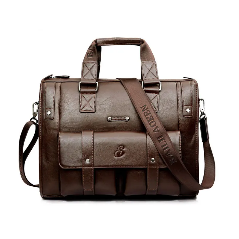 Scione мужской портфель из искусственной кожи, Вместительная деловая сумка-мессенджер на плечо для ноутбука, Высококачественная офисная сумка для путешествий - Цвет: Coffee Small