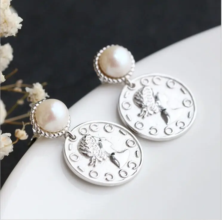 

925 sterling silver natural pearl earrings hypoallergenic stylish round fringed woman's silver earrings
