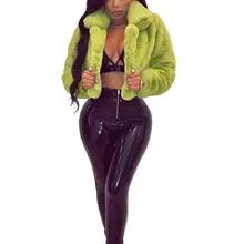 Женская зимняя теплая куртка с длинным рукавом, короткая пушистая шуба из искусственного меха, шуба из искусственного лисьего меха с отложным воротником, верхняя одежда с открытым передним воротником