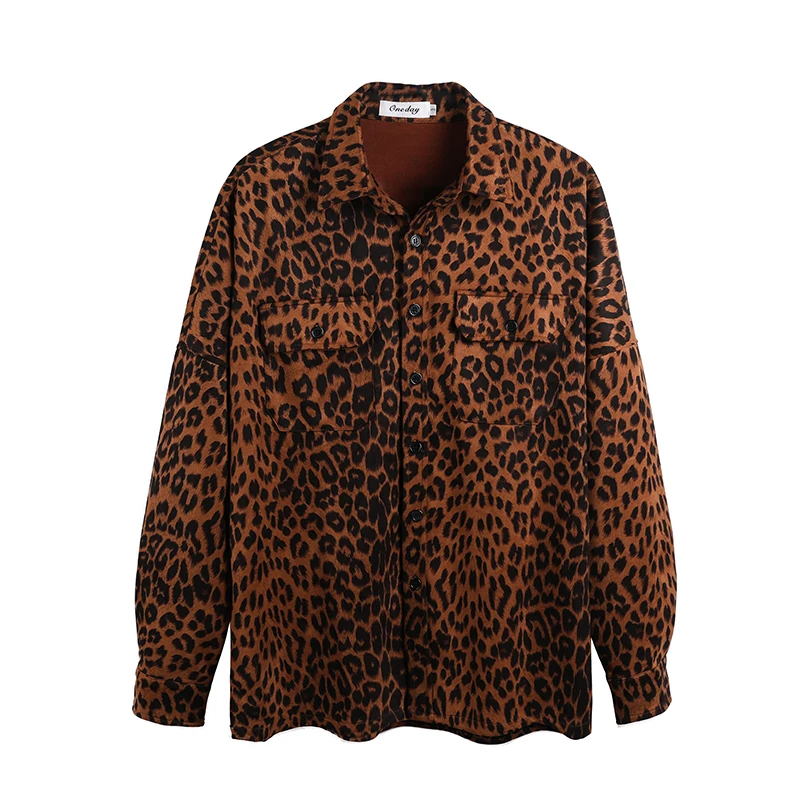 Фланелет и мужские рубашки с толстыми рукавами-корейские свободные топы-рубашки с леопардовым принтом