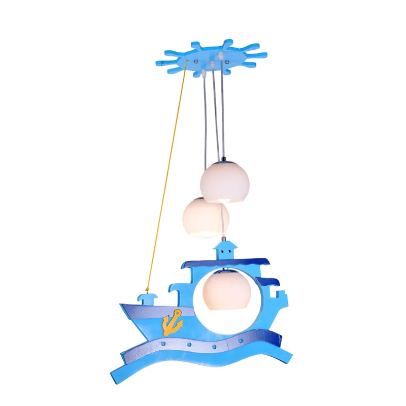 Cartoon Pirate Ships Children's Bedroom Pendant Lights Cute 3 Lights Baby Room Pendant Light Boy Room Hanging Lamp