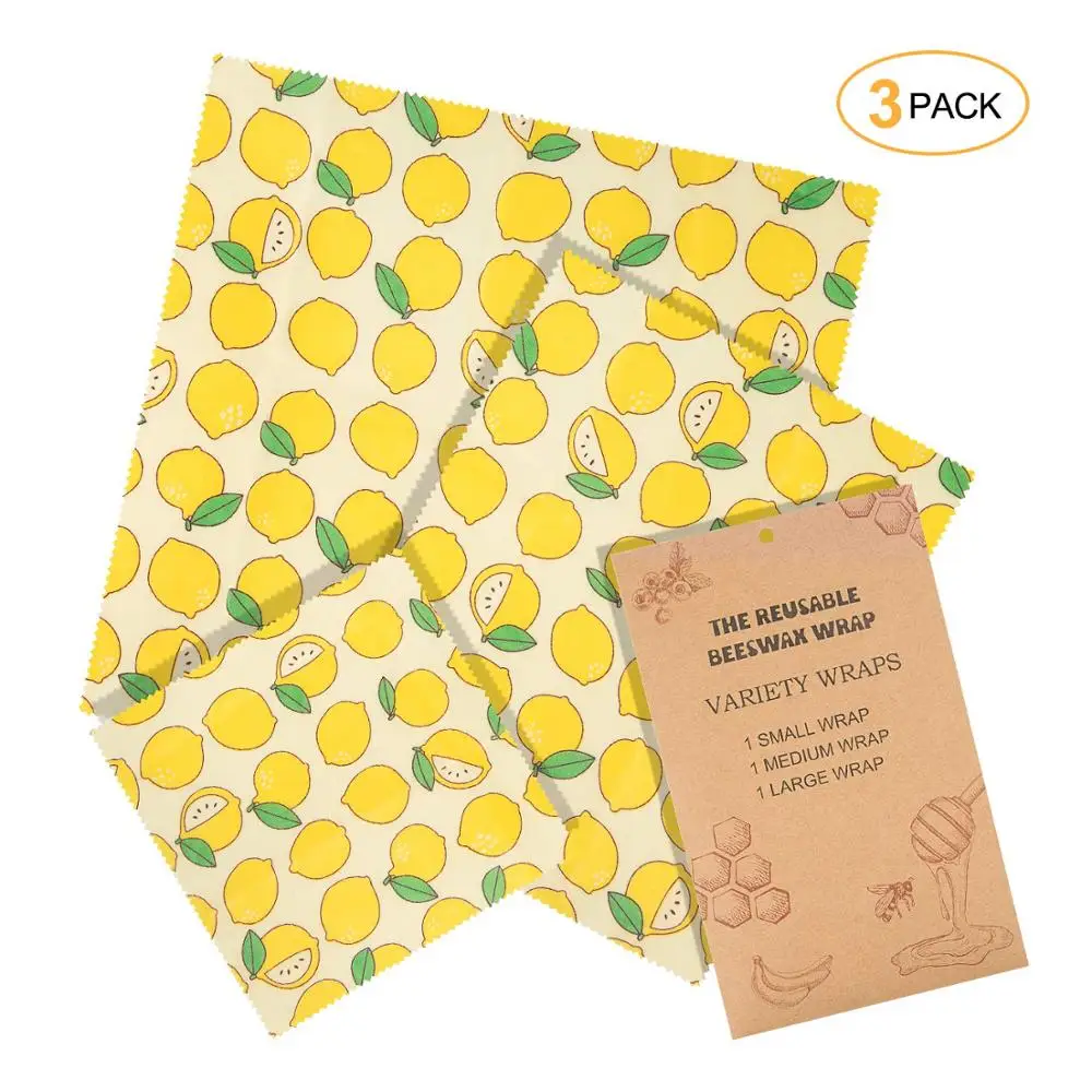 

3 Pack Beeswax Food Wraps,Reusable Food Storage Saran Wrap Bag ,Eco Friendly Wrap Cloth Lid Cover Fresh Keeping Plastic Free