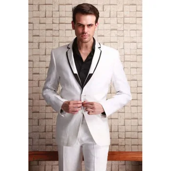 

2020 New Fashion Small Collar Men Suits Slim Fit Formal Party Best Man Groomsman Wedding Tuxedos White Blazer (Coat+Pants+Tie)