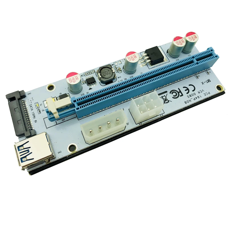 10 шт. 008 s переходная карта pci-e 3 в 1 4pin Molex 6pin SATA 60 см PCIE 1x к 16x адаптер PCI Express Riser карта для Antminer Bitcoin Miner