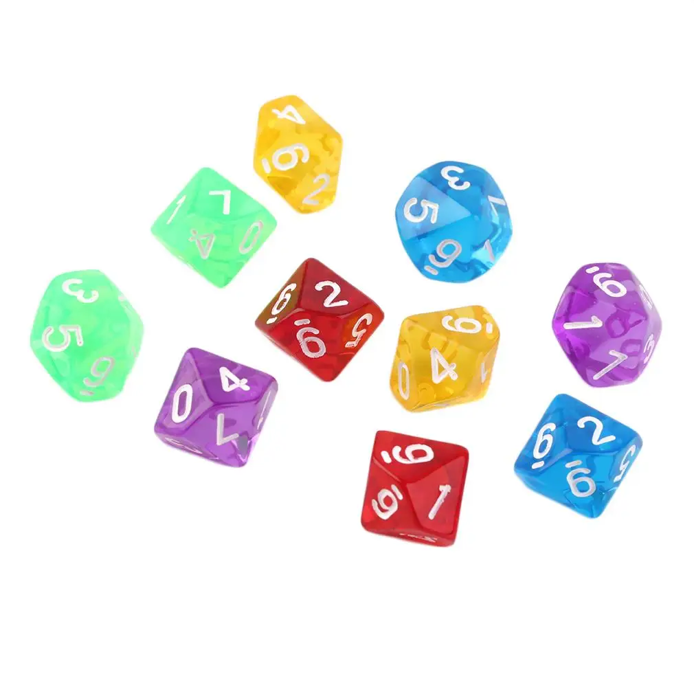 

YKS 10pcs/Set Games Multi Sides Dice D10 Gaming Dices Game Playing 5 Color New Sale