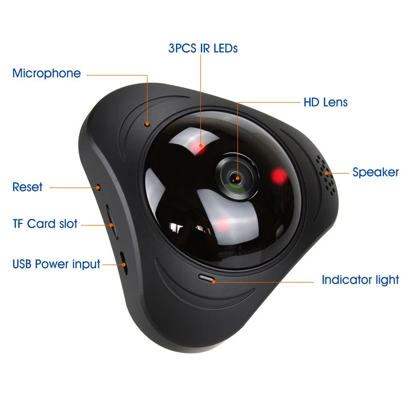 Wide Angle Security WIFI Camera Wireless Fisheye IP Camera Intelligent Auto Tracking Wireless Wifi Smart Camera TF Card CM.HY