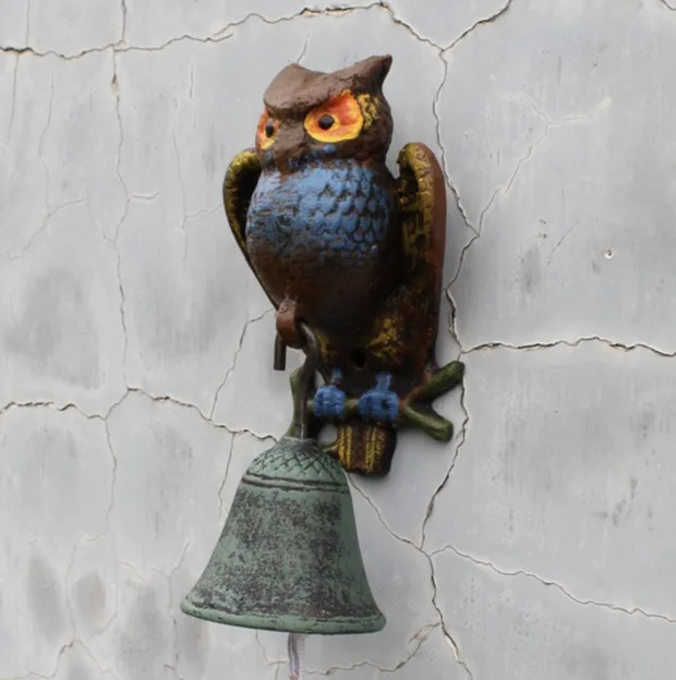 

11X9X18.5(CM) European stereoscopic owl iron doorbell Retro courtyard decoration ornaments