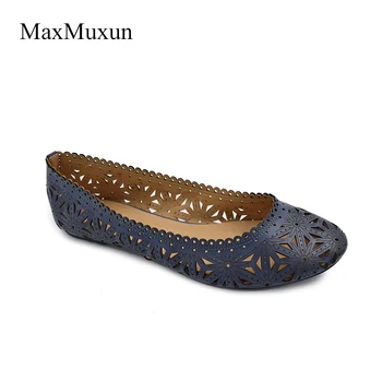 

Maxmuxun Womens Causal Shoes Flower Cut Out Blue Beige Green PU Ballerina Flats Round Toe Slip On Cute Dress Ballet Female Shoes