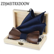 ZDJMEITRXDOOW 3D pajarita de madera pajaritas para boda de los hombres con caja de madera gemelos broche Casual de lujo Vintage para los hombres accesorio