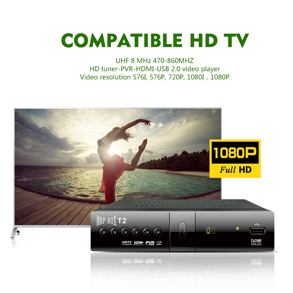 DVB T2 TV Receiver H.264 1080P HD MNP Smart TV Box Media Player DVB-T2 GOODTV Set-top Box free Russia Channels Box Tv Television