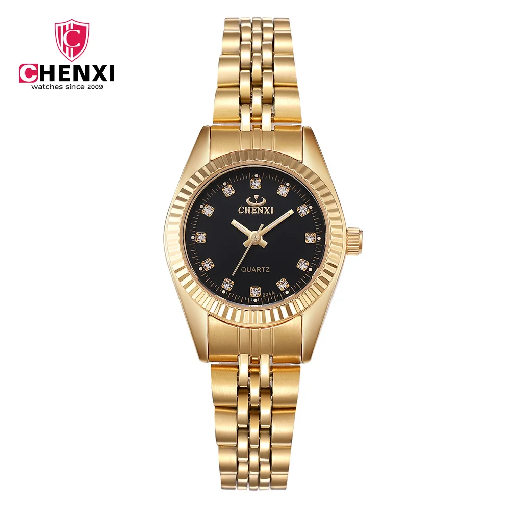 CHENXI роскошные женские золотые часы минимализм Золотое Платье наручные часы для леди Топ бренд узкий ремешок из нержавеющей стали водонепроницаемый - Цвет: Gold Gold Black