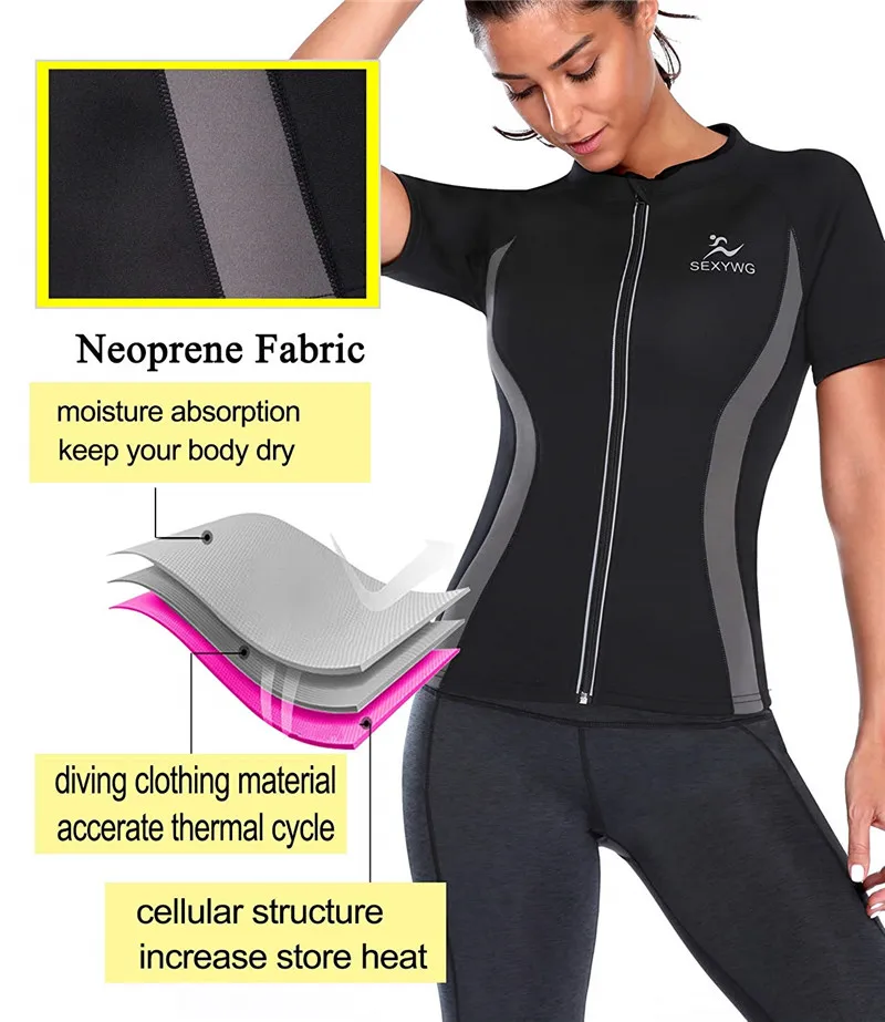LAZAWG Women Hot Neoprene Vest Slimming Sweat Top Short Sleeve Workout Thermo Top Sauna Sweat Shirt Fat Burn Tops Weight Loss assets by spanx