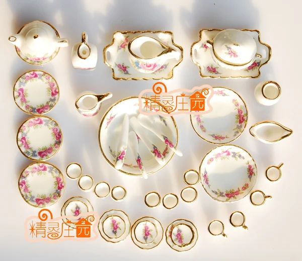 

G05-X473 children baby gift Toy 1:12 Dollhouse mini Furniture Miniature rement Ceramic elegance rose Tableware 40pcs/set