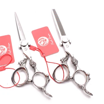 

5.5 inch 440C Purple Dragon Silver Haircut Scissors Cutting Scissors Thinning Shears Dragon Handle Professional Hair Scissors