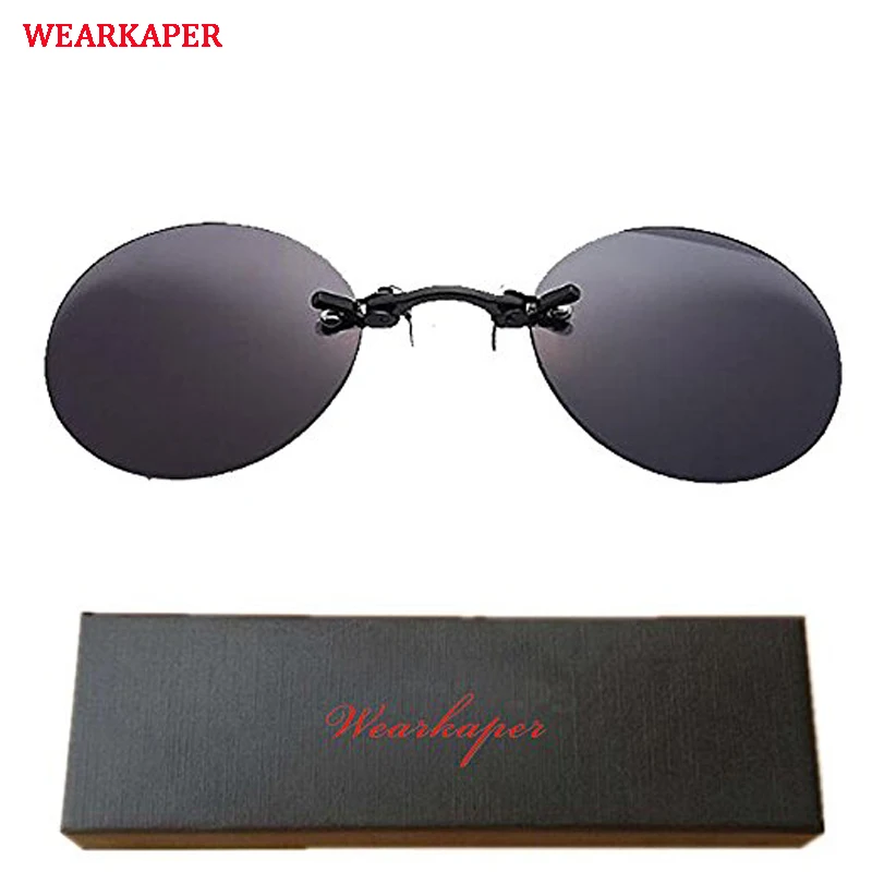 

WEARKAPER Mini Vintage Round Men Sun Glasses Clip On Nose Sunglasses Matrix Morpheus Movie Sunglasses