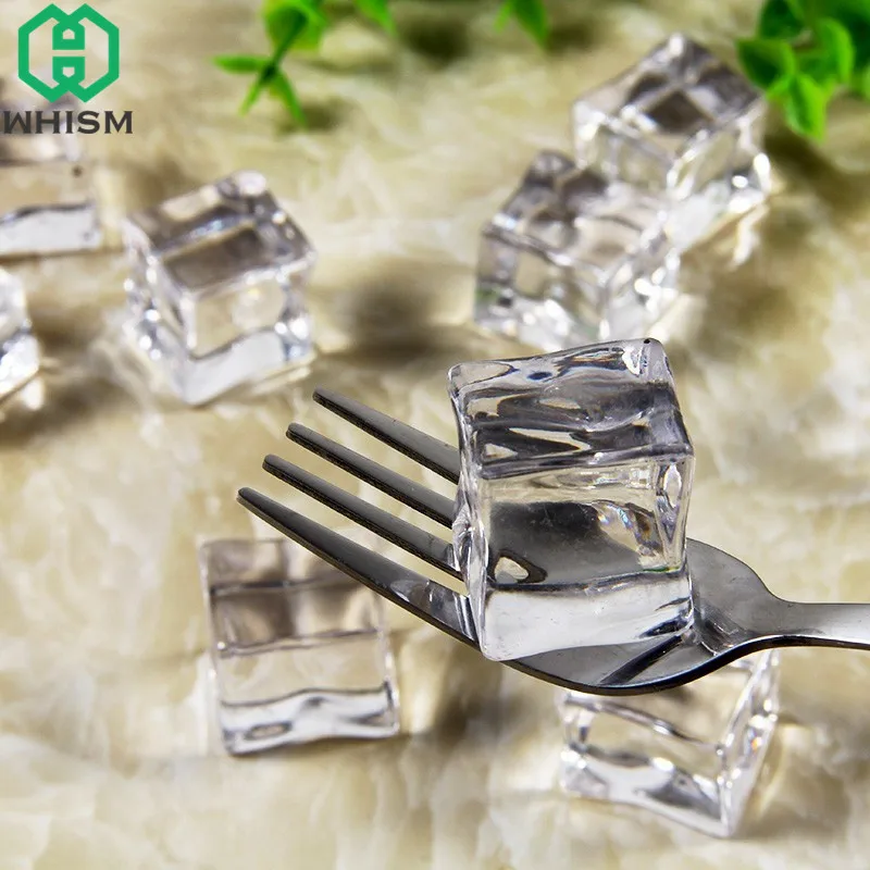 

WHISM 5PCS Mini Artificial Ice Cubes Fake Clear Acrylic Crystal Cube Home Display Wedding Party Barware Decor Photography Props