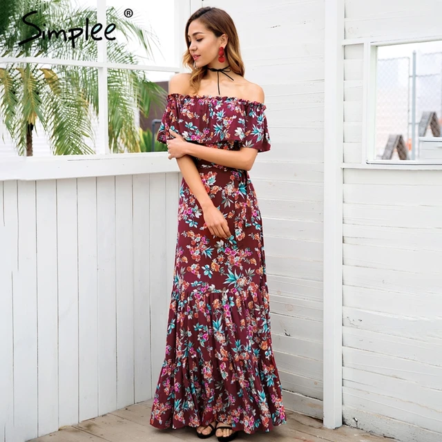 Off shoulder vestido de de impresión floral mujeres 2018 Casual maxi vestido de primavera elegante vestido largo vestidos - AliExpress