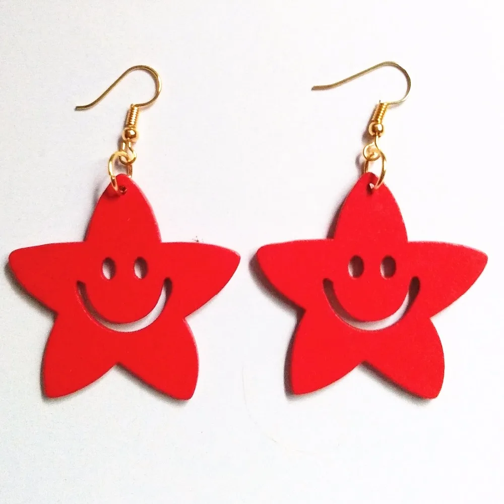 

Fashion Hollow Carving wood Love Star Smile Face Drop Earrings Handmade Earrings Personality Laser Cut eco Wooden Jewelry