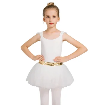 

Girls' Tank Skirt Leotards for Ballet Dance with Tutu, Gold Waist and Flying Sleeves