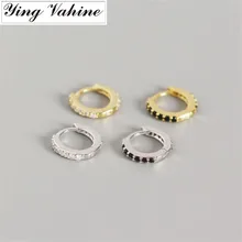 ying Vahine 925 Sterling Silver Miniature Round Black and White Zircon Small Stud Earrings for Women