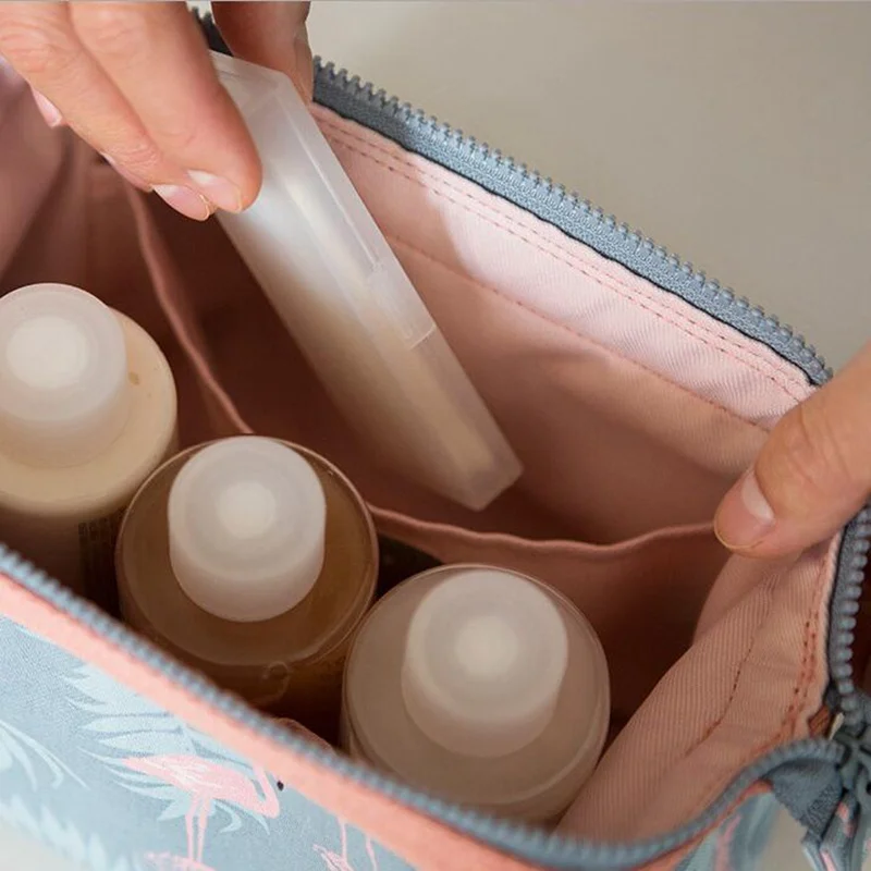 Fashion Flamingo Cosmetic Bag For Women Girl Polyester Makeup Bag Storage Portable Zipper Toiletry Make Up Case Wash Kit Beauty