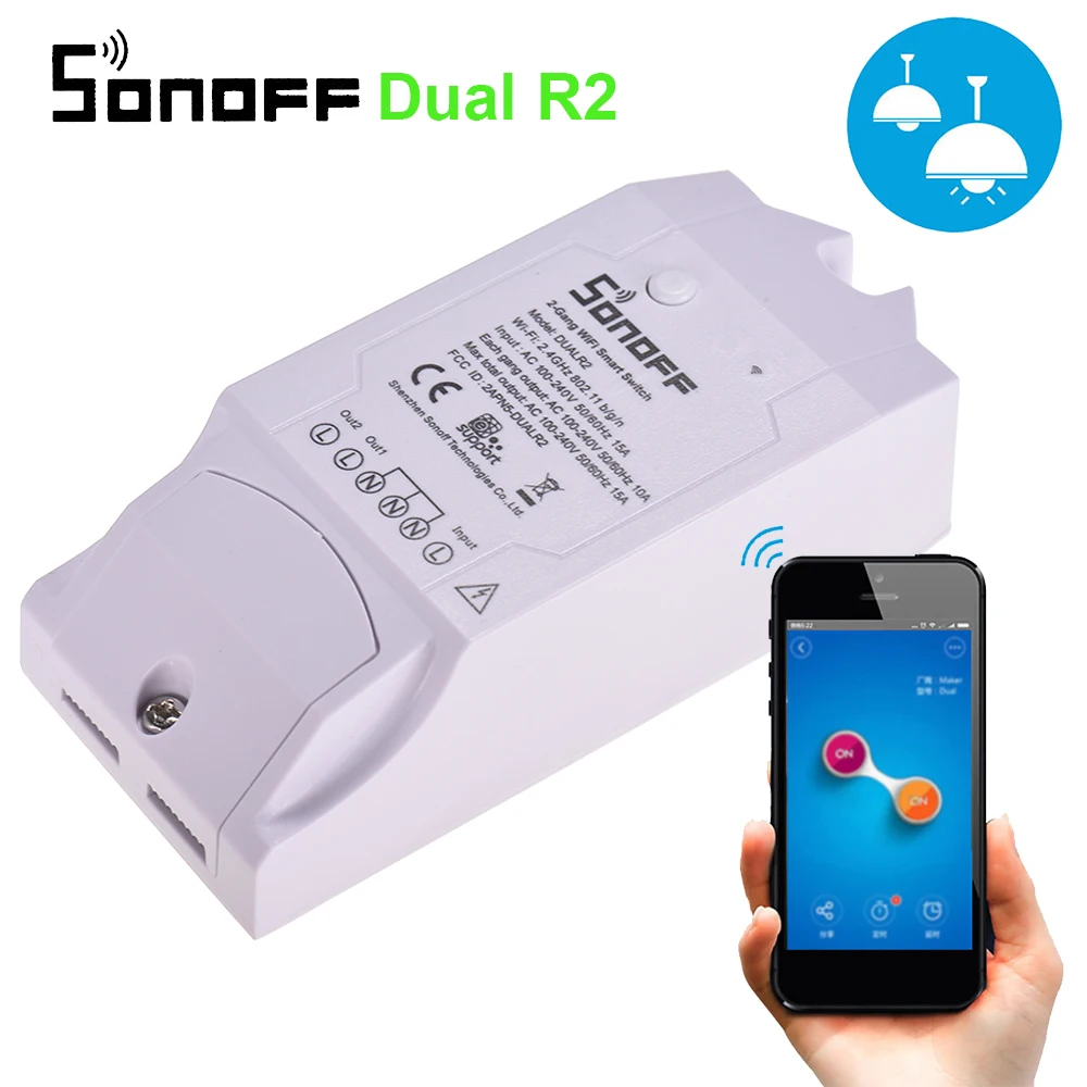 2 шт./лот Sonoff Dual 2CH Wifi Smart Switch Пульт дистанционного управления универсальный модуль переключатель беспроводной домашний переключатель для Alexa Google Home