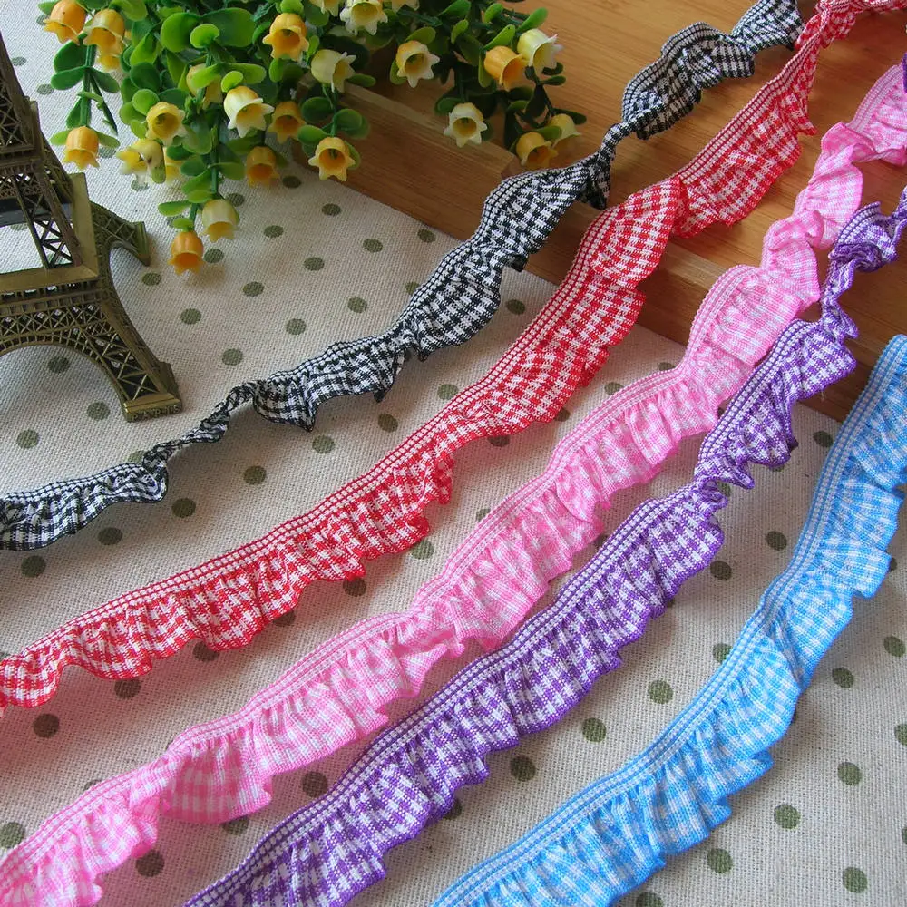 

5Y 3/4" Gingham Elastic Trim Ruffle Ribbons Trimming Lots U Pick