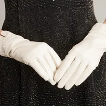 Зимние белые женские кожаные Перчатки из овечьей кожи Перчатки