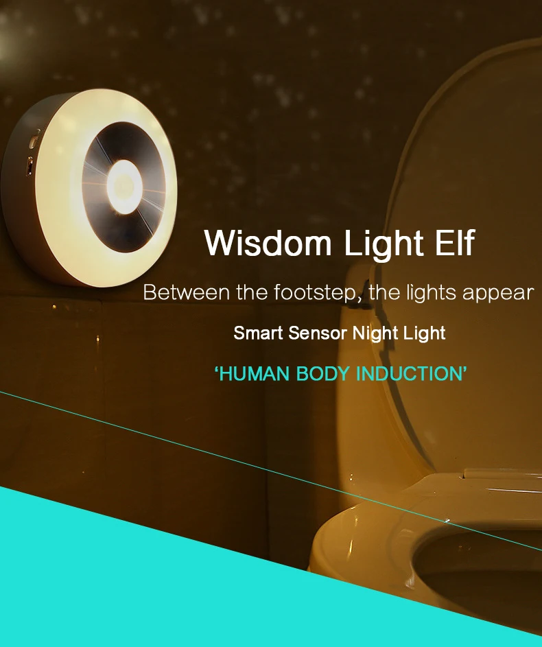  Woodpow LED PIR Body Motion Sensor Night Light AA Rechargeable Induction Lamp Infrared Sensing For Closet Wall Cabinet Corridor (1)