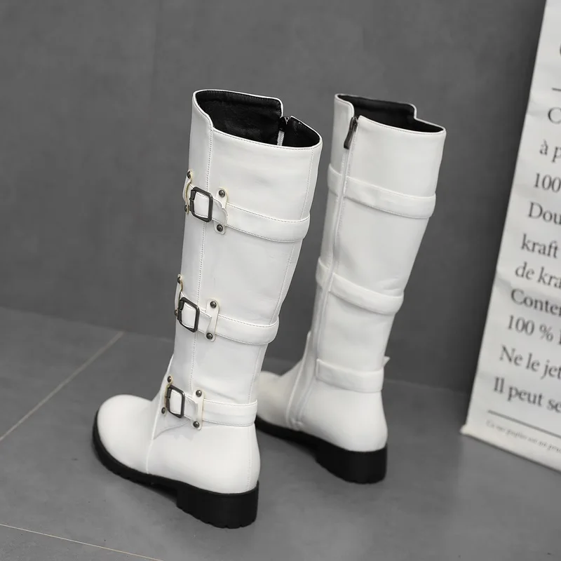 Plate Black D'hiver Taille Éclair forme Fermeture Rond Trois white Faible Égérie Pour brown Grande Femmes Talon Carré Chaussures Bottes Hautes Mode Couleurs Nouvelle Boucle Bout zSpGqUVM