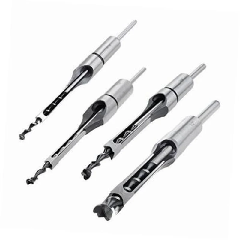 DWZ Silver 4pc Steel Twist Drill Woodworking Tool Mortising Chisel Square Hole Extended Saw