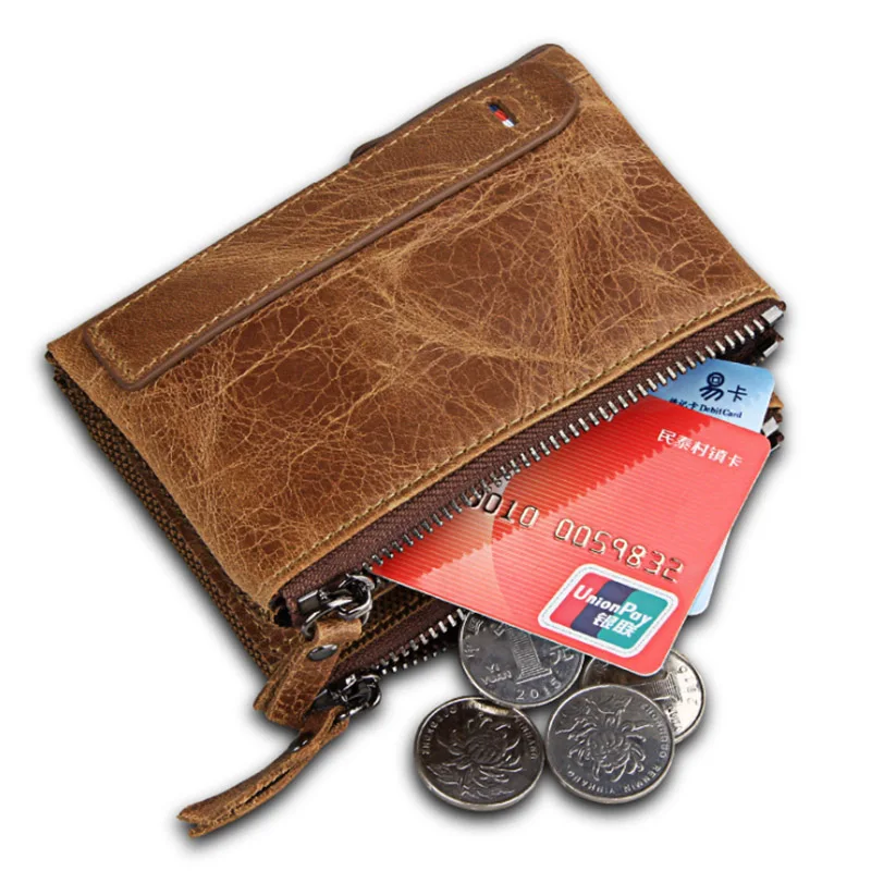 

Genuine Crazy Horse Cowhide Leather Men Wallet Short Coin Purse Small Vintage Wallets Anti-RFID Pirate Brush Men Purse Wallet
